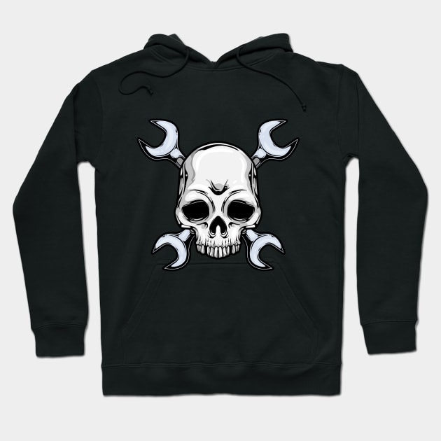 Mechanic Tool with Skull Symbol Hoodie by Markus Schnabel